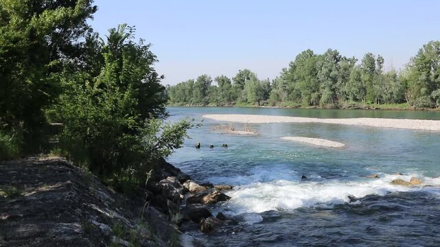 Rapids of the Adda river, near Rivolta D'Adda (Italy)