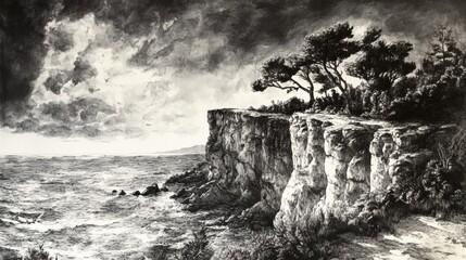 Dramatic coastal scene of a cliffside landscape.