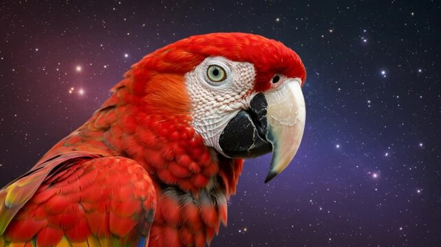 Red macaw parrot portrait against abstract background