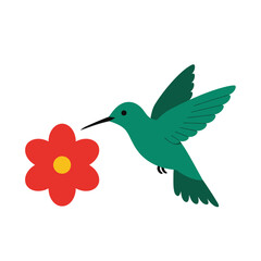 Obraz premium 2D flat vector illustration A hummingbird hovering near a flower icon isolated on a white background