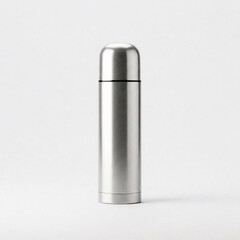 metal thermos on a white background, close-up, isolate