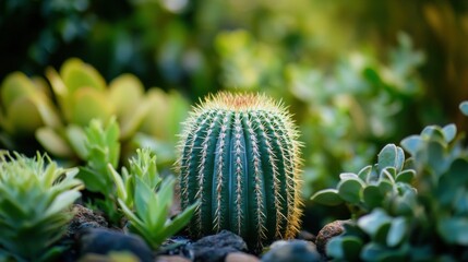 Lush garden display featuring a vibrant cactus.