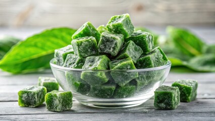 Frozen Spinach Cubes in Iceberg Lettuce Bowl , frozen spinach, greens, frozen spinach