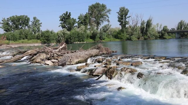 Rapids of the Adda river, near Rivolta D'Adda (Italy)