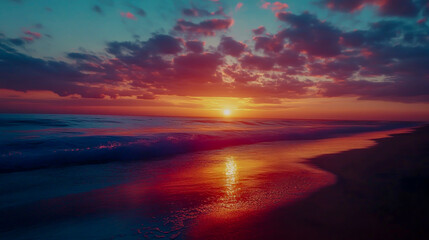 Fototapeta premium Sunset over the ocean, with vibrant colors reflecting
