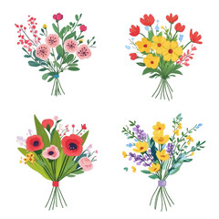 Colorful Spring Flower Bouquets Four Vibrant Floral Arrangements Perfect for Weddings Cards or Decorations