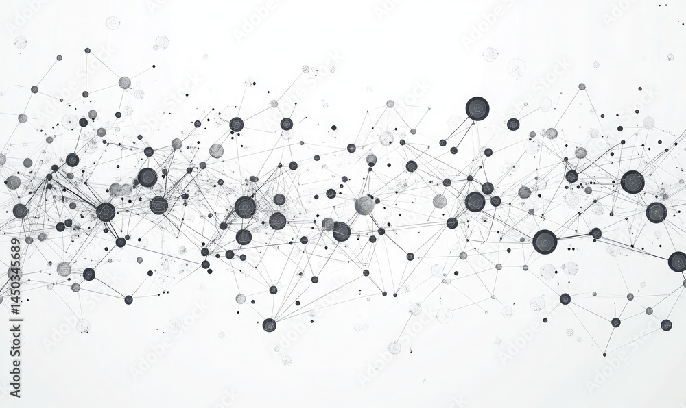 Poster network connections shown by the lines and dots on the white background demonstrate complexity