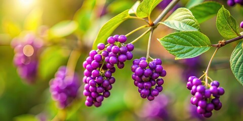 Tiny purple berries hanging from a leaf stem in sunlight, texture, purple,  texture, purple, fruit, small, botanical, detail