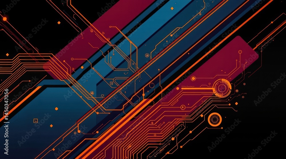 Aufkleber abstract digital artwork featuring intersecting diagonal lines in blue, maroon, and orange, overlaid