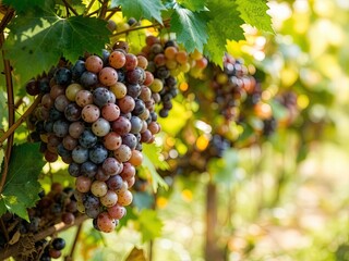 Fototapeta premium Fresh Grapes Hanging from Vine, Garden Harvest