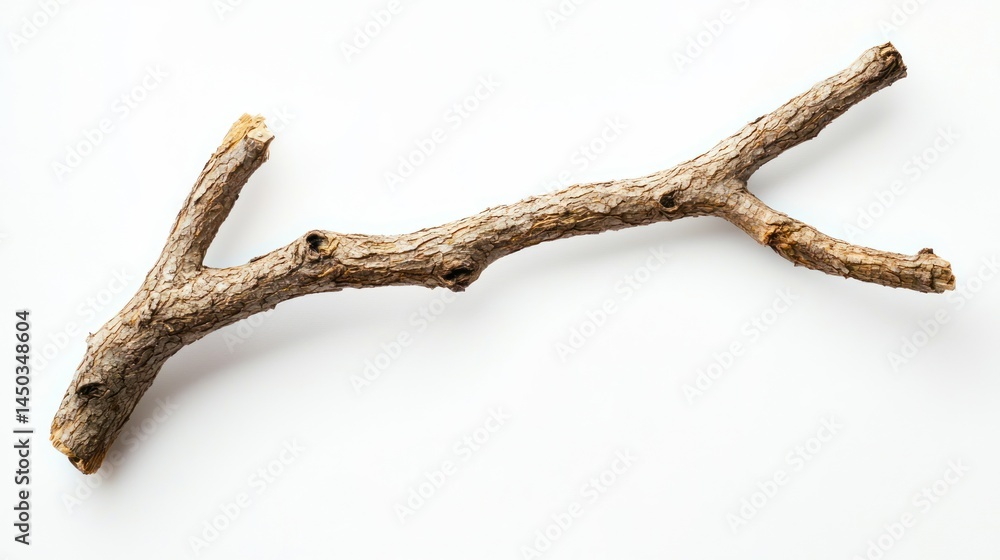 Poster macro shot of an old, brittle willow twig with intricate grain patterns, white background