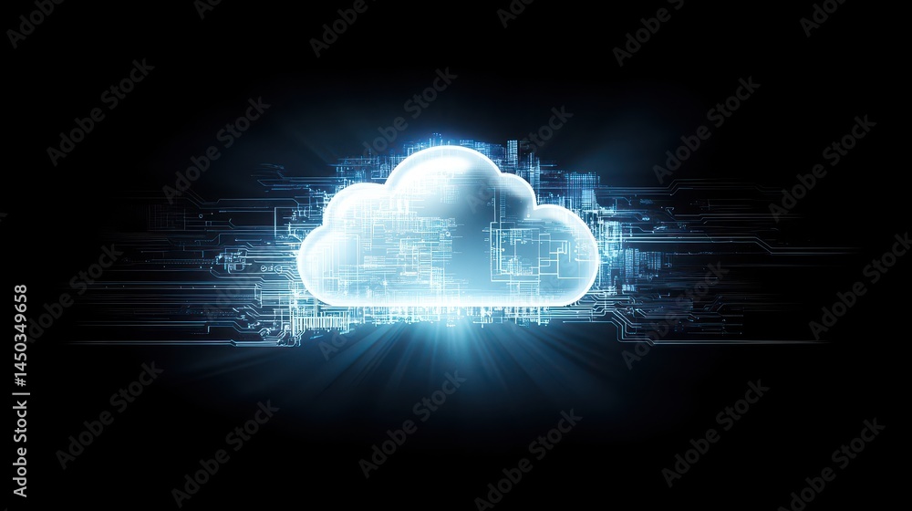 Poster digital cloud icon illuminated with circuit board design.