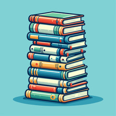 Cartoon illustration of stack of books
