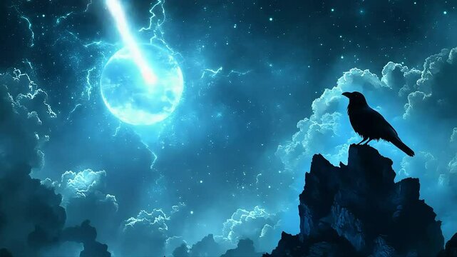 Crow on rocky outcrop at night