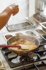Shrimp Cooking with Seasoning in Pan