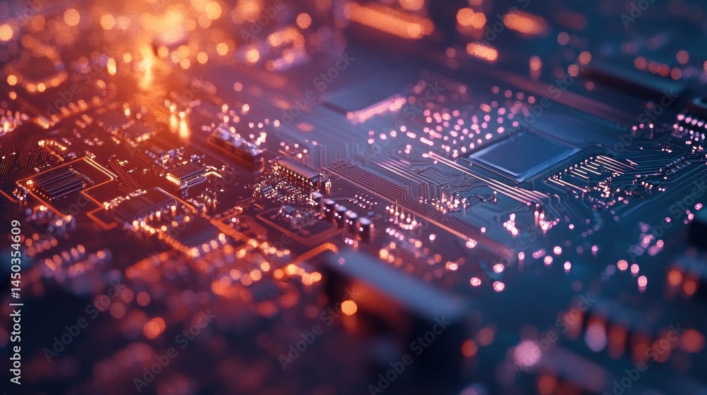 Poster close-up of a circuit board with glowing components.