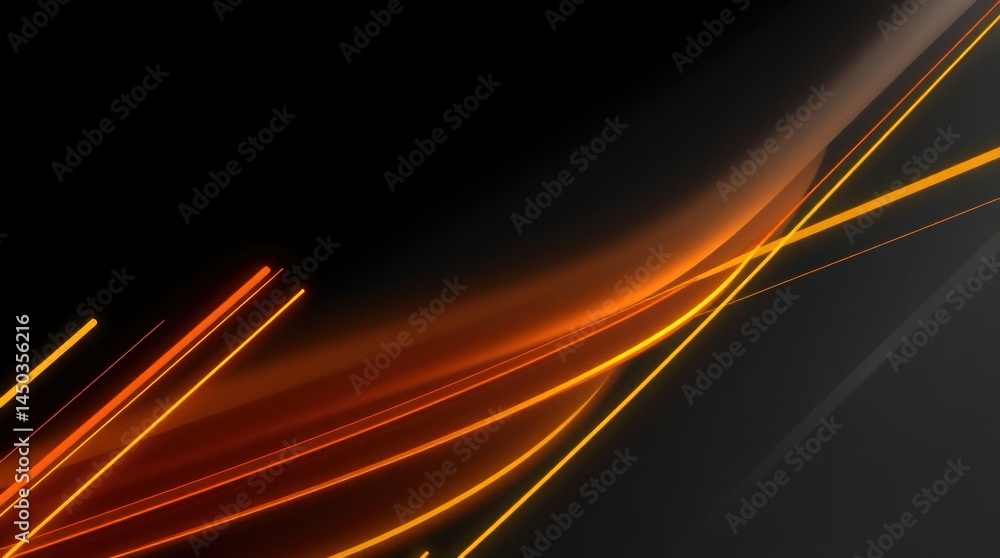 Poster abstract orange and black glowing lines forming a dynamic diagonal composition on a dark background