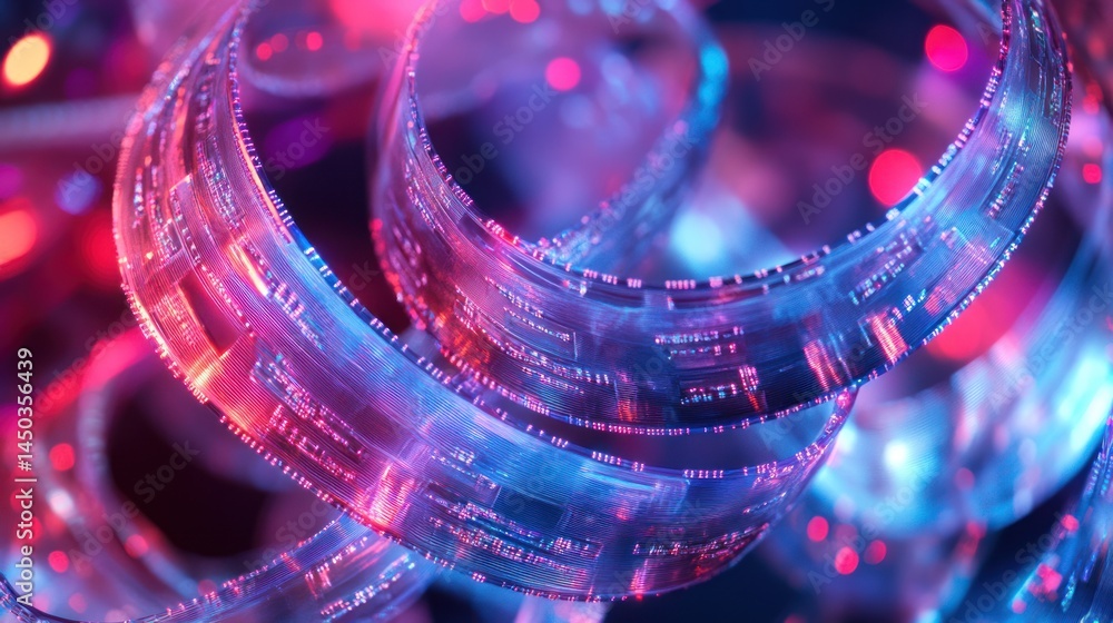 Poster abstract glowing rings with circuit board patterns, futuristic technology concept.