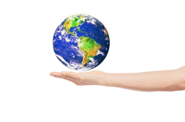 Earth on man hand isolate on transparent background. Environmental protection concept. Elements of this image furnished by NASA.