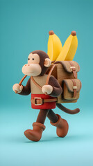 3d animated monkey adventurer with fun banana backpack concept