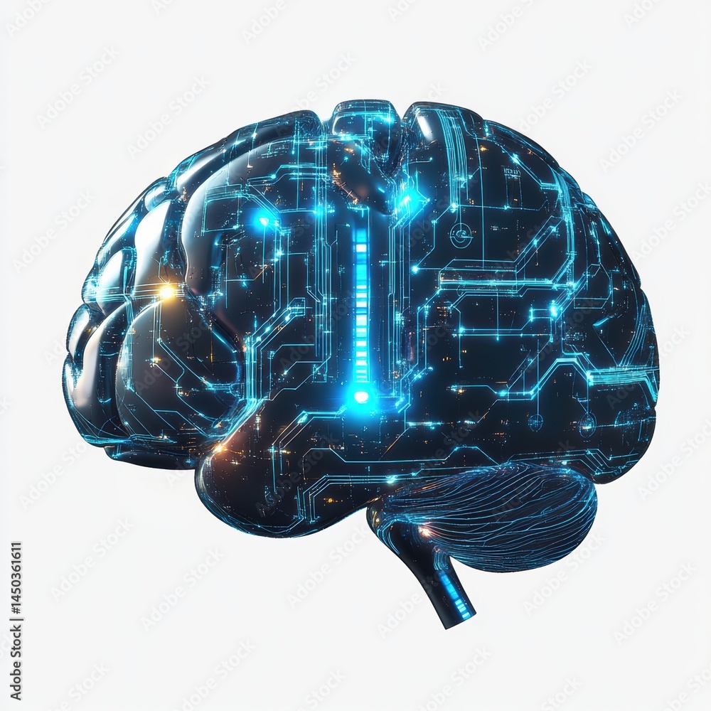 Aufkleber a digital illustration of a human brain with glowing circuit patterns, symbolizing artificial intell