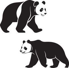 Panda Walking flat black isolated silhouette vector