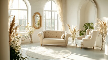 Sunlight streams into a spacious, light-filled living area.