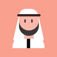 Minimalist vector illustration of a Middle Eastern man in traditional white attire and head covering. Perfect for Islamic, cultural, or Ramadan-themed designs and content