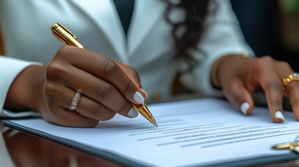 Signing the Deal: A Confident Woman Finalizing an Important Agreement