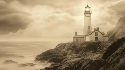 Lighthouse standing guard against a stormy sea.