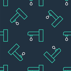 Line Water tap icon isolated seamless pattern on black background. Vector