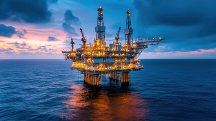 Fototapeta premium Offshore oil rig at sunset