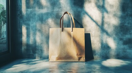 Empty paper bag resting on a concrete surface.