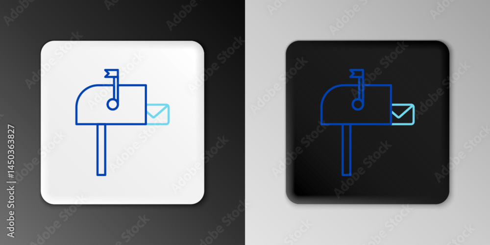 Poster line open mail box icon isolated on grey background. mailbox icon. mail postbox on pole with flag. c