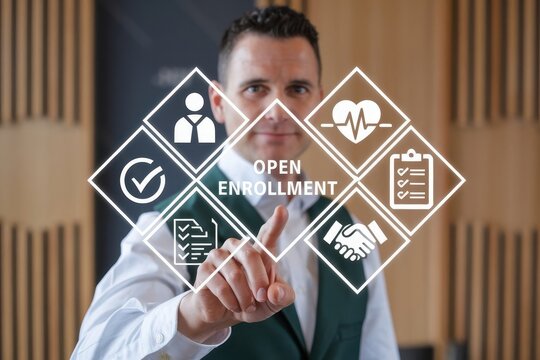 Man interacting with an open enrollment interface.