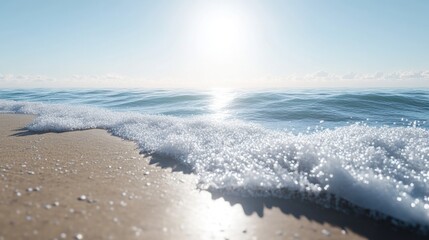 Coastal waves gently lapping on a sandy shore.