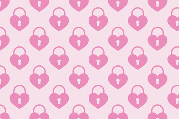 Locked heart pattern in pink color . Pink locked heart background . Vector illustration