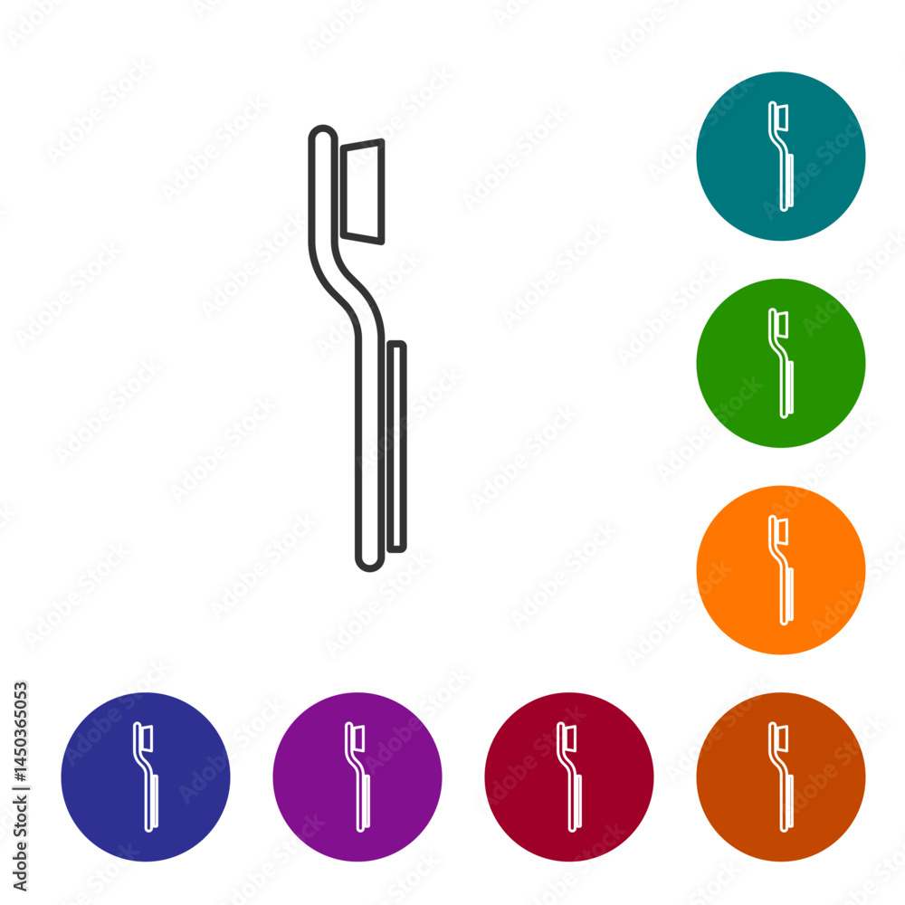 Poster black line toothbrush icon isolated on white background. set icons in color circle buttons. vector