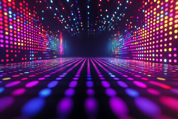 Abstract multicolored light flashes creating a dance floor and movement feel