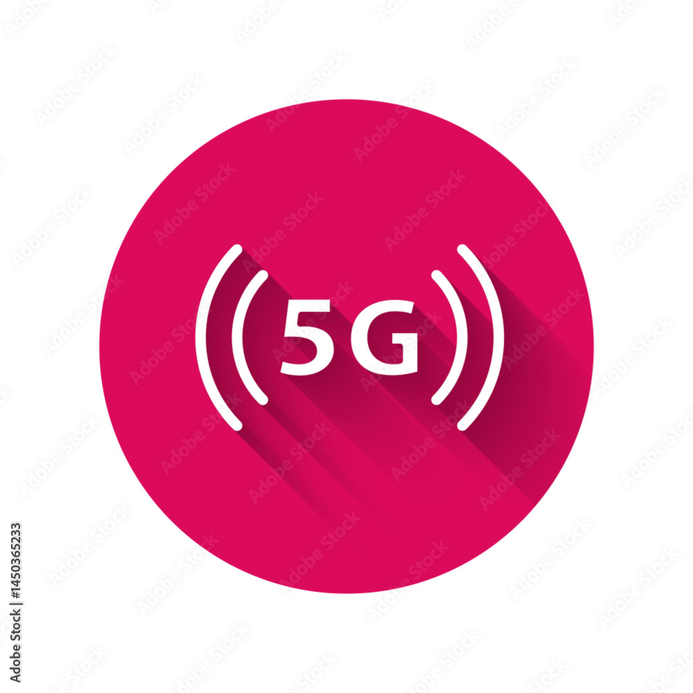 Poster white 5g new wireless internet wifi connection icon isolated with long shadow. global network high s