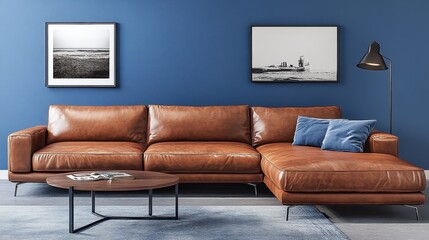 Modern leather sectional couch in a contemporary living room.