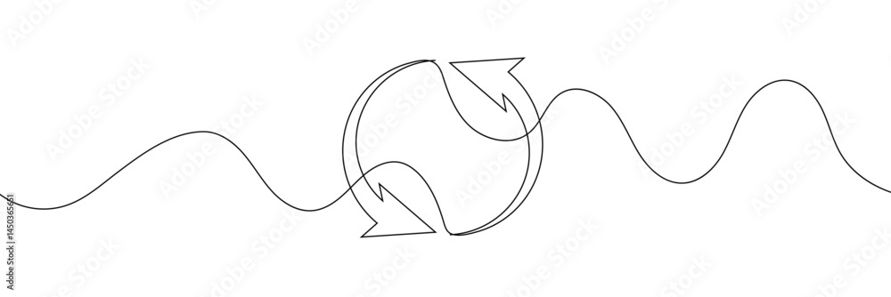 Poster continuous one line drawing of arrow pointing left and right. black thin line of two directions arro