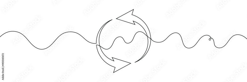 Poster continuous one line drawing of arrow pointing left and right. black thin line of two directions arro