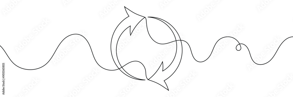 Poster continuous one line drawing of arrow pointing left and right. black thin line of two directions arro