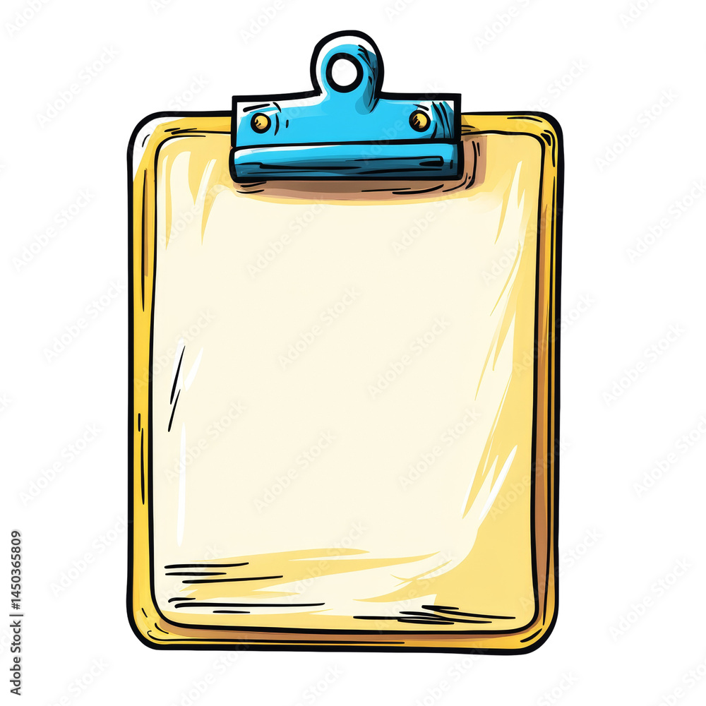 Poster whimsical clipboard illustration with ample blank space for customizable design elements on transpar