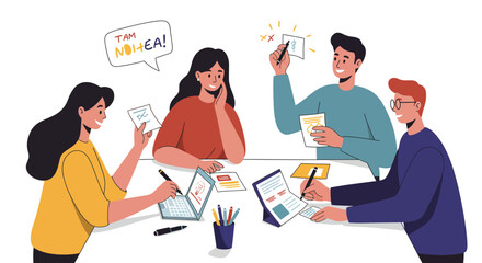 Collaborative Team Brainstorming Session with Ideas © Pemburu