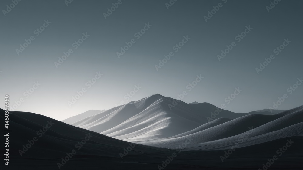 Poster capture abstract landscape of minimalist fields undulating beneath serene cloudless sky with soft mu