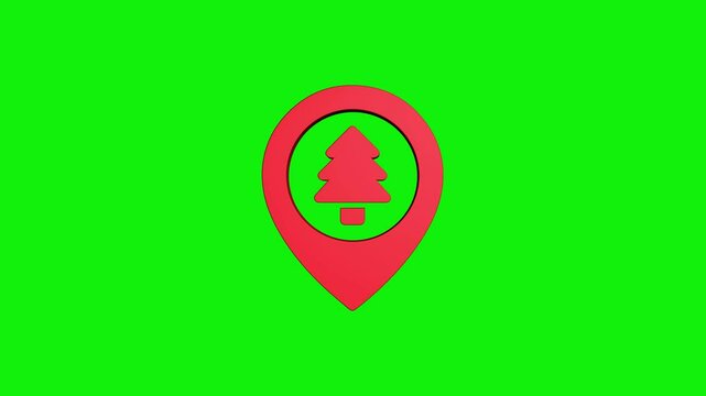 park location 3d pin animation of red spinning in Green, blue, black & white background. rotating on 4k graphic pins gps pointer map