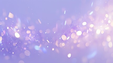 Abstract festive background texture featuring soft white and iridescent bokeh lights floating against a dreamy pastel purple backdrop with sparkles.