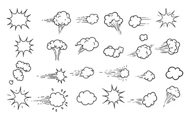 Hand-Drawn Comic Explosion and Motion Cloud Vector Set